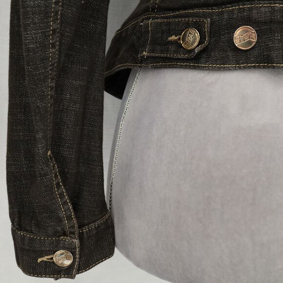 Gas Blue Jeans Jacket Womens Small Black Denim Button Up Pockets Stretch Cotton - Picture 13 of 16